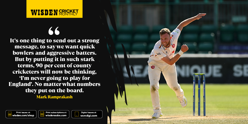 🗣️ '90% of county cricketers will now be thinking, 'I'm never going to play for England'.' Mark Ramprakash considers the attributes that make a Test player in the latest issue of Wisden Cricket Monthly. Print: wisden.com/shop/wisden-cr… Digital: wcmdigi.com