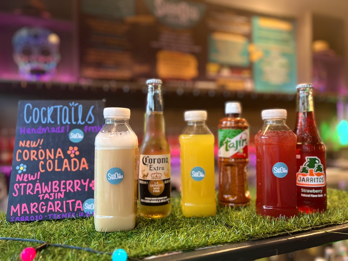 SabrosoTexMex's tweet photo. NEW VIRAL COCKTAILS! COROÑA COLADA &amp; SPICY STRAWBERRY TAJÍN MARGARITA! AVAILABLE TODAY FOR DELIVERY &amp; COLLECTION | https://t.co/rabhFW05Q5 
🍓🌼🍋‍🟩🍹🍻🍋 https://t.co/qCwO2HSY3J
