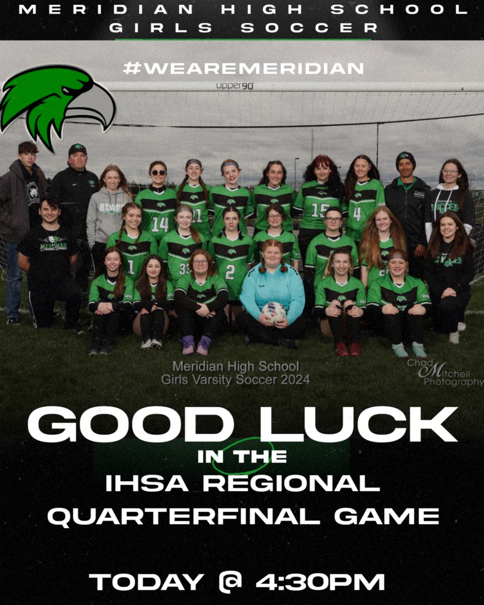 Our Girls soccer team starts their post season play tonight. Meridian hosts the quarterfinal game. We will take on Warrensburg-Latham at 4:30pm. Come out and cheer on the Hawks!

#wearemeridian