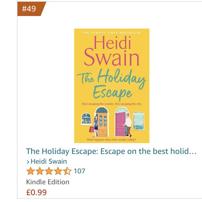 Congratulations to @Heidi_Swain Top 50 Amazon Bestseller The Holiday Escape - 99p Kindle amazon.co.uk/dp/B0CCWVJMXQ?… @simonschusterE @LBA_agency @LBAamanda