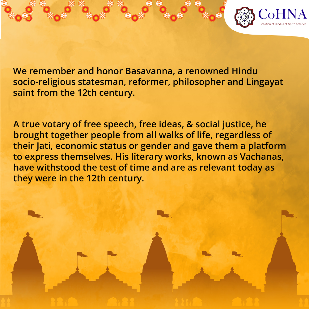 Remembering Vishwaguru Basavanna a great Hindu Philosopher, Statesmen, and Social Reformer on his birth anniversary #basavajayanti #kannadiga #hinduphilosphy #hinduism #CoHNA