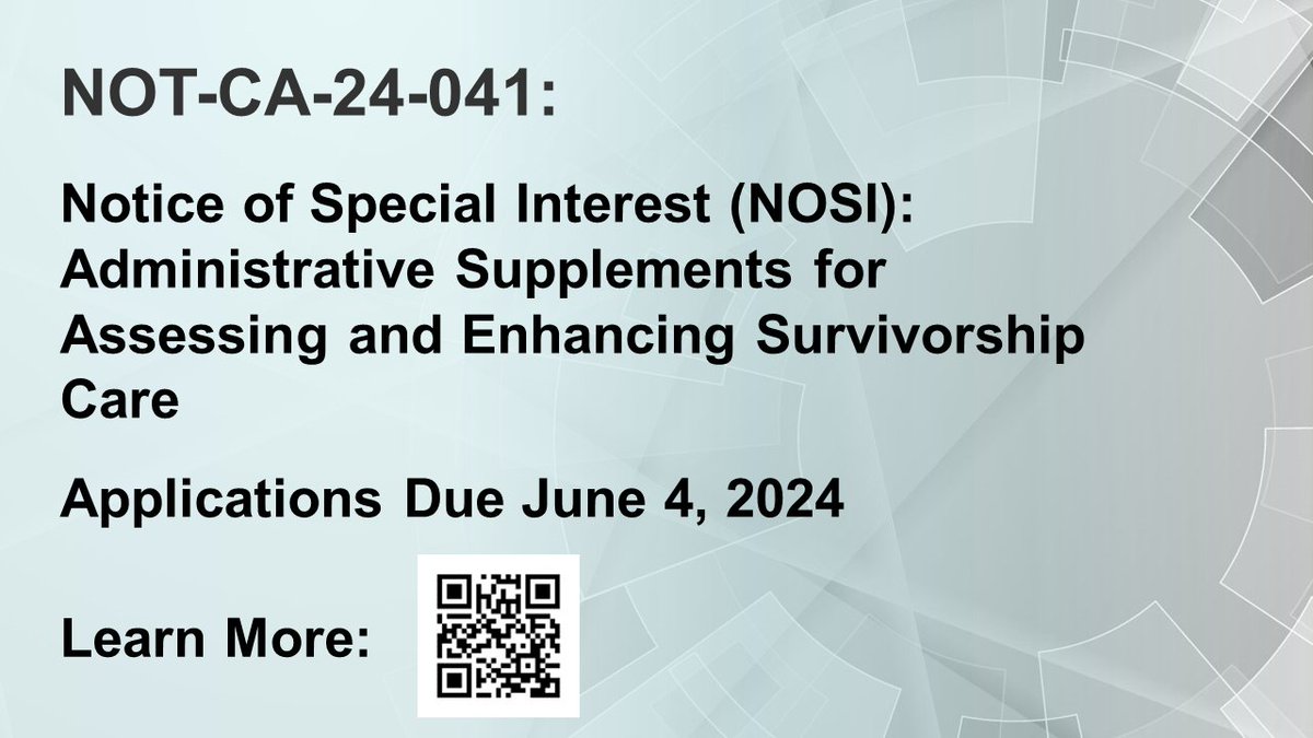 This NOSI seeks to support research that examines & improves #SurvivorshipCare to align with the national survivorship standards. These standards define the essential health system policy, processes, & evaluation of the quality of survivorship care. grants.nih.gov/grants/guide/n…