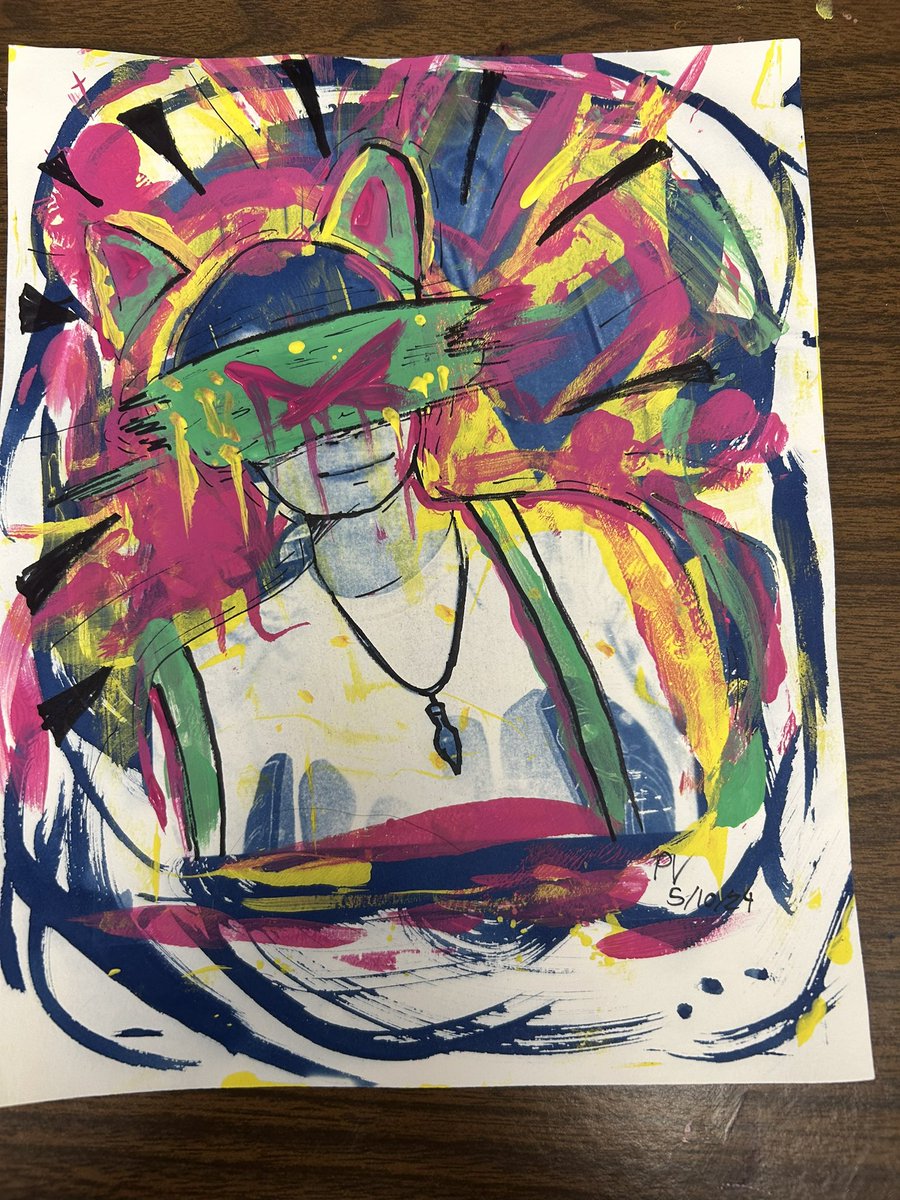 This by far has to be one of my favorite paintings. - #art #artist #fyp #foryoupage #foryou #smallartist #printmaking #selfportrait #weirdcore #weirdcoreaesthetic #kidcore #colorful #messy #messyart #messyartist #print #printmaker
