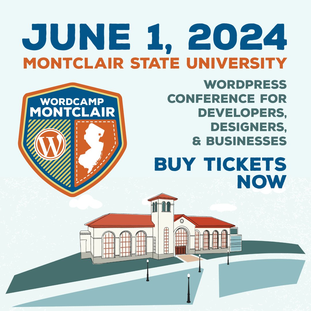 Get your tickets today! WordCamp Montclair is on June 1st 2024 at Montclair State University. Featuring talks such as 'Crafting Compelling Content' by Tanesha Halstead, where we'll dive deep into content creation strategies, and 'Simplifying WCAG' by Danielle Zarcaro, where they