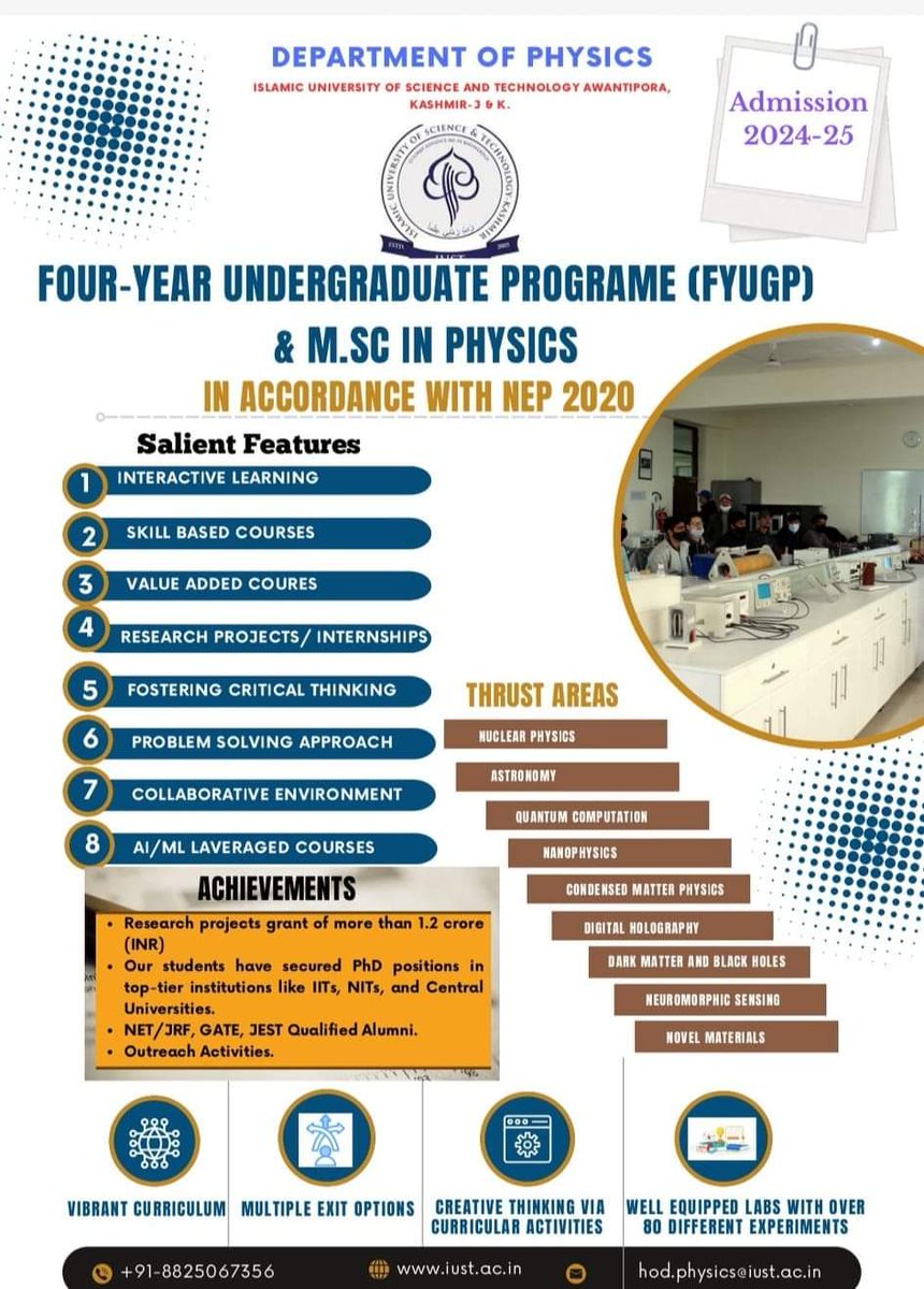 Admissions poster: Department of Physics FYUGP and M.Sc Programmes