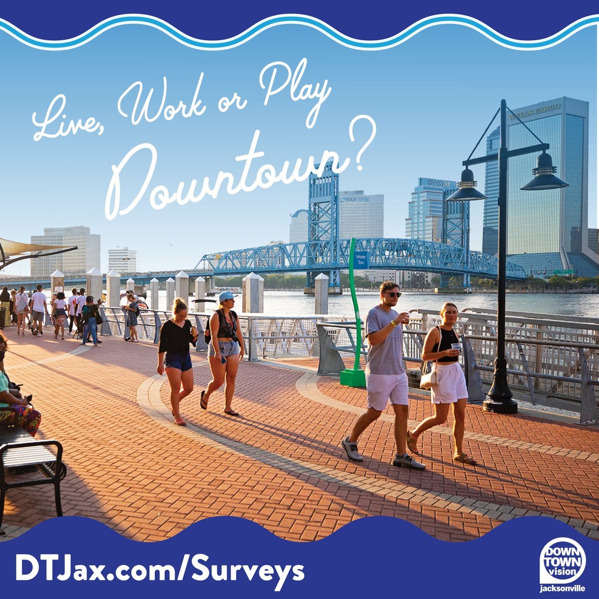 Do you live, work or play in Downtown Jacksonville? We want to hear from you! Take the surveys and provide an email address to be entered into a drawing to win one of five #DTJax e-Gift Cards. Learn More and Take the Survey: DTJax.com/surveys