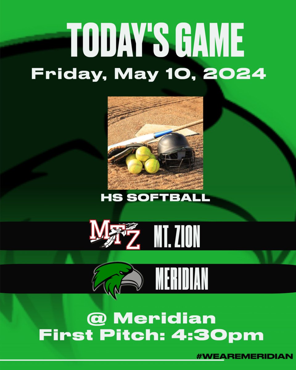 Our softball team hosts Mt. Zion today. Come out and cheer them on! First pitch is at 4:30pm.

#wearemeridian