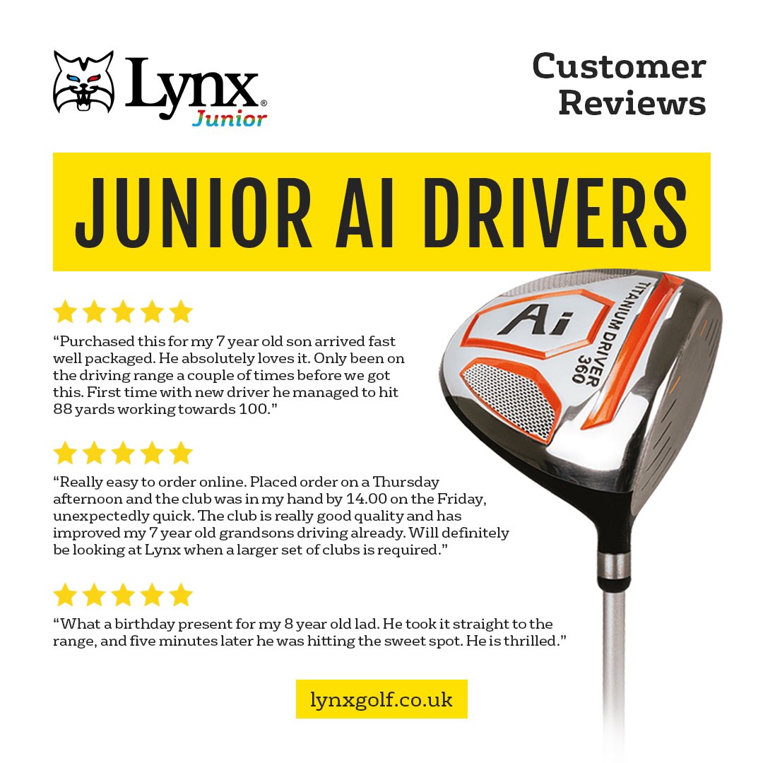 Unlock the world of golf for your young prodigy!⛳️ These 5 star reviews of our Junior Ai Drivers speak volumes🌟 The most unique and advanced junior range designed with Ai precision🚀 🇬🇧lynxgolf.co.uk 🇺🇸lynxgolfusa.com #LynxGolf #JuniorGolf