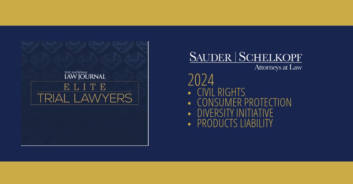 Sauder Schelkopf is pleased to announce it's named a finalist in 4 categories for ALM| Law.com &amp; <a href="/TheNLJ/">National Law Journal</a>  2024 Elite Trial #Lawyers Awards. The firm is named a finalist in #CivilRights, #Consumer Protection, #Diversity  Initiative &amp; Products Liability.