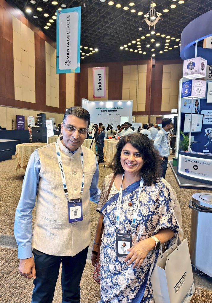Since @ThiruHR started trend, here go my grand selfies / and normal clicks with the lovely people I met at #SHRMIndiaTech . My colleague from my first job @pranjalsharma , the advertising leader I had been so keen to meet @BabiBaruah and monk at work @SapanShrimal
