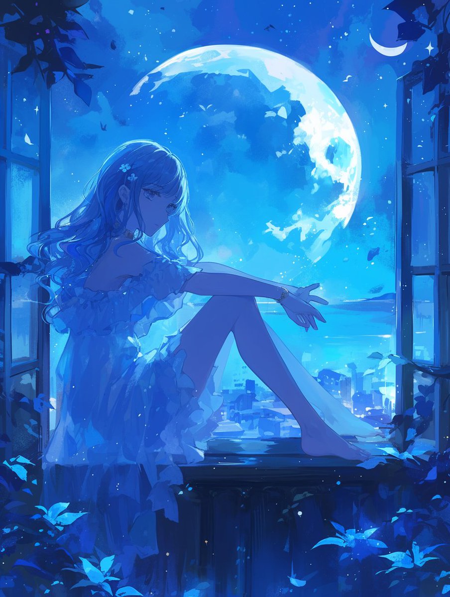 夜の双月の光を浴びながらおやすみ〜✨ #nijijourney　#AIart