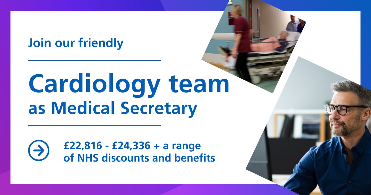 🚀 NEW ROLES: Do you enjoy providing administrative support and engaging with people? We're recruiting two Medical Secretaries to join our Cardiology team @gloshospitals 
🗓️ Job closes: 15 May. Apply now ➡️ bit.ly/3MASABz
#ABetterCareerStartsHere