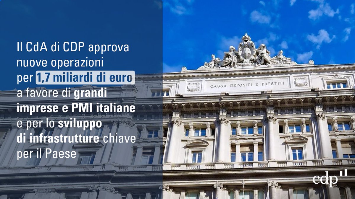 Il CdA di CDP, presieduto da Giovanni #GornoTempini, su proposta dell’AD e DG Dario #Scannapieco, ha approvato nuove operazioni per un valore complessivo di circa 1,7 miliardi di euro.
➡️ bit.ly/CDP_CdAAprile2…