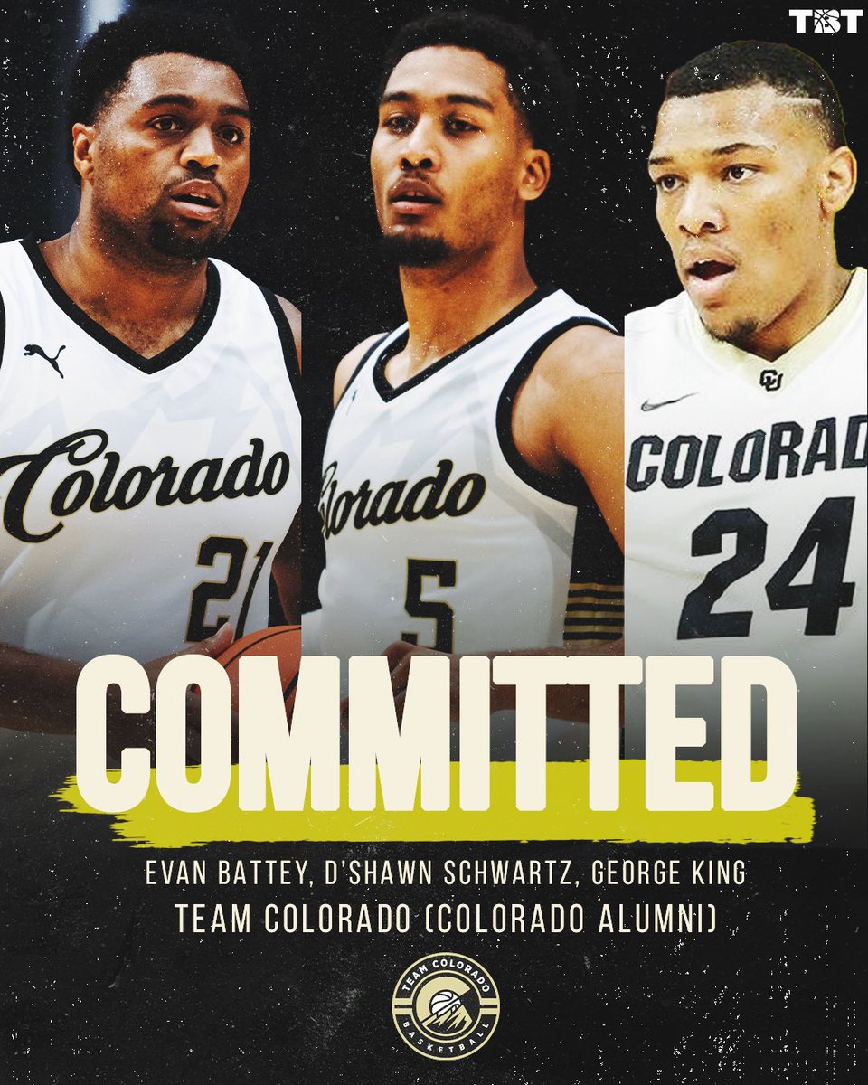 TEAM COLORADO IS BACK‼️ These Buffs mean BUSINESS and the @CUBuffsMBB alumni are looking to bring TBT’s $1,000,000 prize back to Boulder! First three commits: 🦬 - Evan Battey 🦬 - D’Shawn Schwartz 🦬 - George King @TeamColoradoTBT is ready to rock!