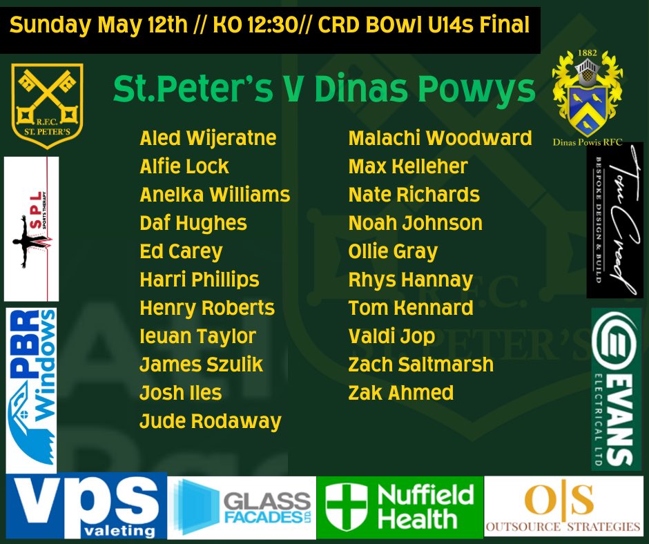 Two junior lineups for this weekend finals. Go well all 💚🖤 #UppaRocks @StPetersYouth3 @StPetersMandJ