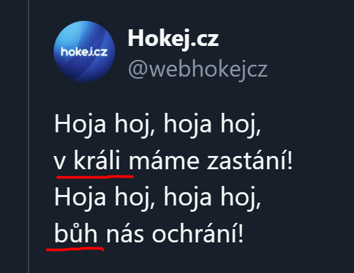 'Pepo, mohl bys vymyslet popěvek, který by seděl našim občanům v sekularizované, ateistické, parlamentní republice?'

'Jasně, podrž mi můj tradiční český trdelník.'