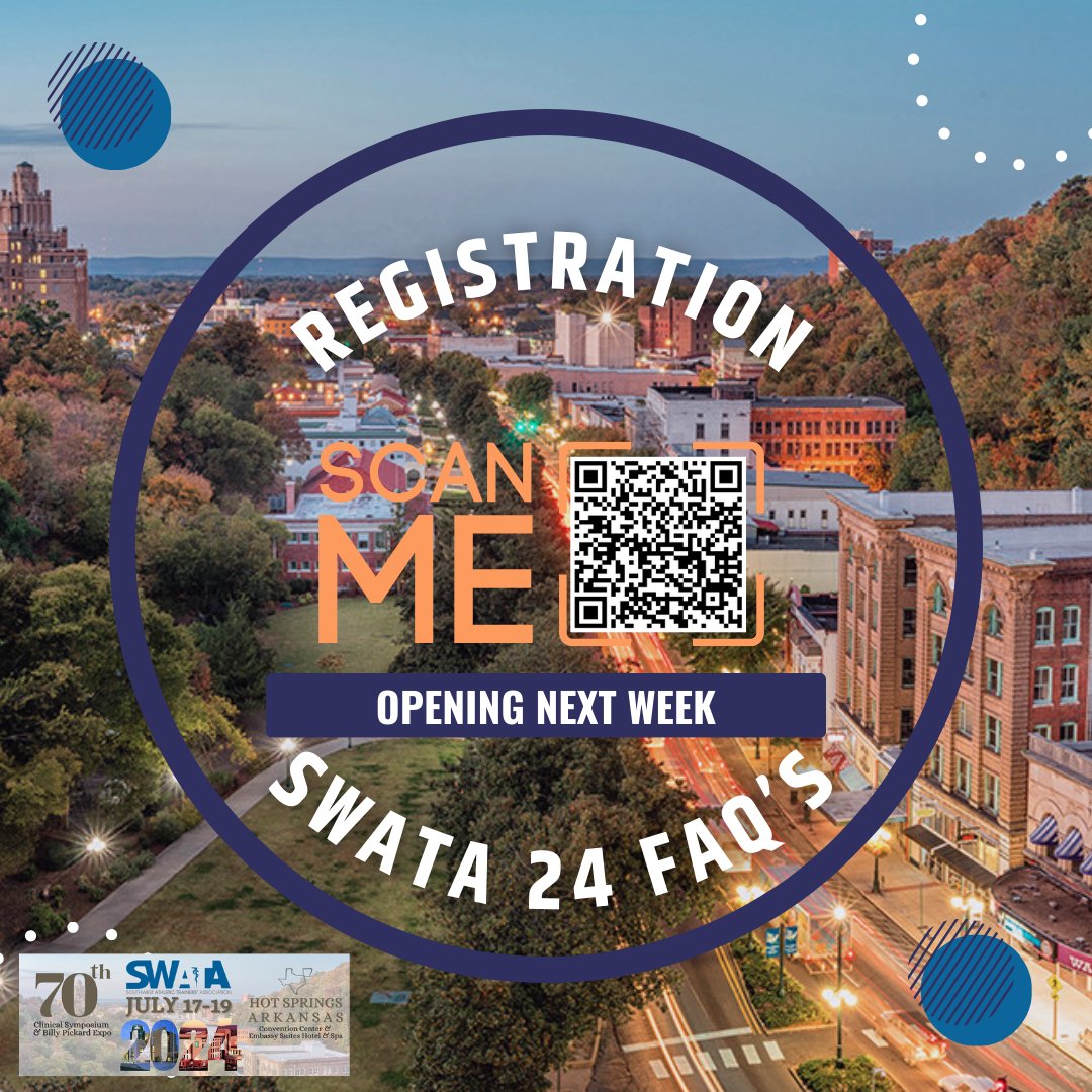 SWATA Programming begins July 17th thru July 19th mid-afternoon w/ 15 category A CEUs available. The Billy Pickard Expo is open July 17th-18th. SWATA Member pricing begins at $160. Registration will open next week!  #SWATA2024 FAQ's are provided here 🔗docs.google.com/document/d/1-O…