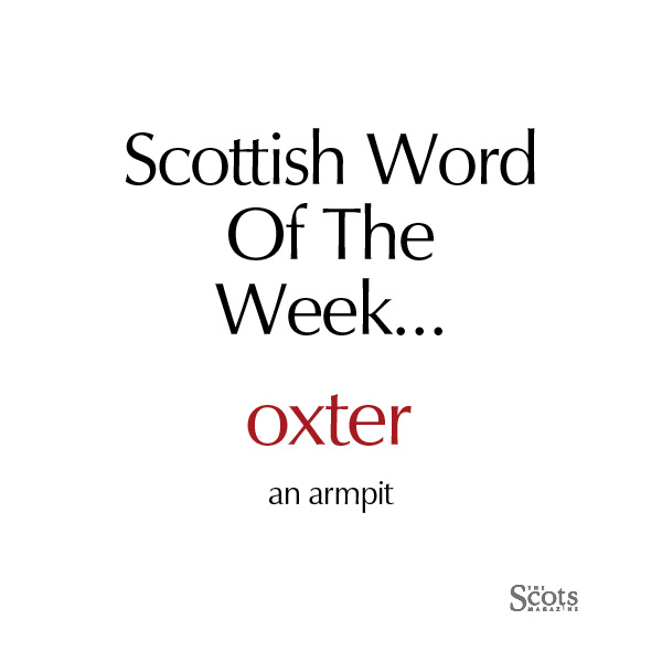 #Scottishwordoftheweek is oxter! Your oxter is your armpit. 'Up tae yer oxters!' describes someone who is up to their armpits and completely swamped with work. The word oxter is also used in parts of Ireland.