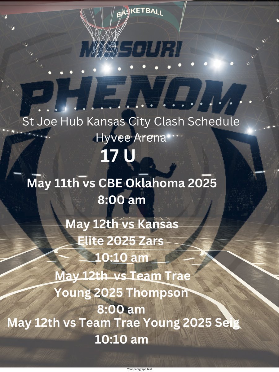 PhenomBasketball (St Joe) (@phenombballstj) on Twitter photo Coaches come check out the St Joe Hub's 17U and the debt of our 15U teams in Kansas City this weekend at Hyvee arena. Both teams have tons of young talent. <a href="/nwbearcatwbb/">Bearcat WBB</a> <a href="/GriffonWBB/">Griffon WBB 🏀</a> <a href="/patriotswbb_/">Mission University Women’s Basketball</a> <a href="/OUBravesWBB/">Ottawa Women's Basketball</a> <a href="/GorillasWBB/">Pitt State Women's Basketball 🏀</a> <a href="/CoachRessel/">Ronnie Ressel</a> <a href="/UCMWBB/">Jennies Basketball</a> Coaches come check out the St Joe Hub's 17U and the debt of our 15U teams in Kansas City this weekend at Hyvee arena. Both teams have tons of young talent. <a href="/nwbearcatwbb/">Bearcat WBB</a> <a href="/GriffonWBB/">Griffon WBB 🏀</a> <a href="/patriotswbb_/">Mission University Women’s Basketball</a> <a href="/OUBravesWBB/">Ottawa Women's Basketball</a> <a href="/GorillasWBB/">Pitt State Women's Basketball 🏀</a> <a href="/CoachRessel/">Ronnie Ressel</a> <a href="/UCMWBB/">Jennies Basketball</a>