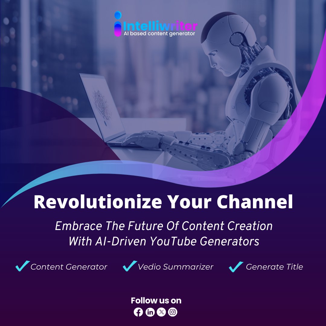 Embrace the future of content creation with Intelliwriter's AI-driven YouTube generator! 🎬

1. Content Generator
2. Video Summarizer
3. Title Generator

Take your YouTube channel to new heights with Intelliwriter.

intelliwriter.io
#Intelliwriter #AIbasedcontentgenerator