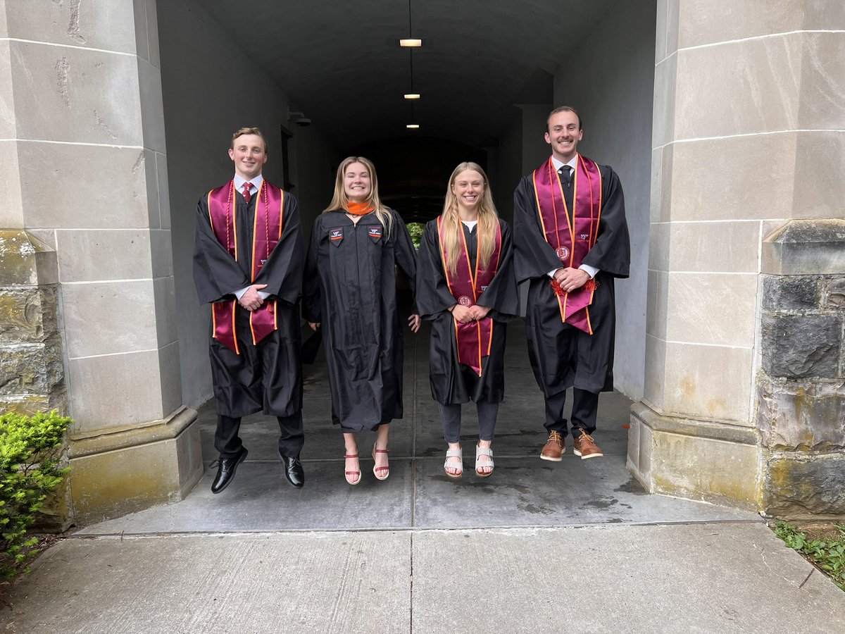 Congrats to the 2024 @GranataLab Graduates. Alex, Tyler and Victoria receiving the Bachelor’s degrees in ME/BME & Alison her Master’s in BME! Amazing privilege to work with these bright minds and exceptional people. @BEAMvt @VTEngineering #HokieEngineers