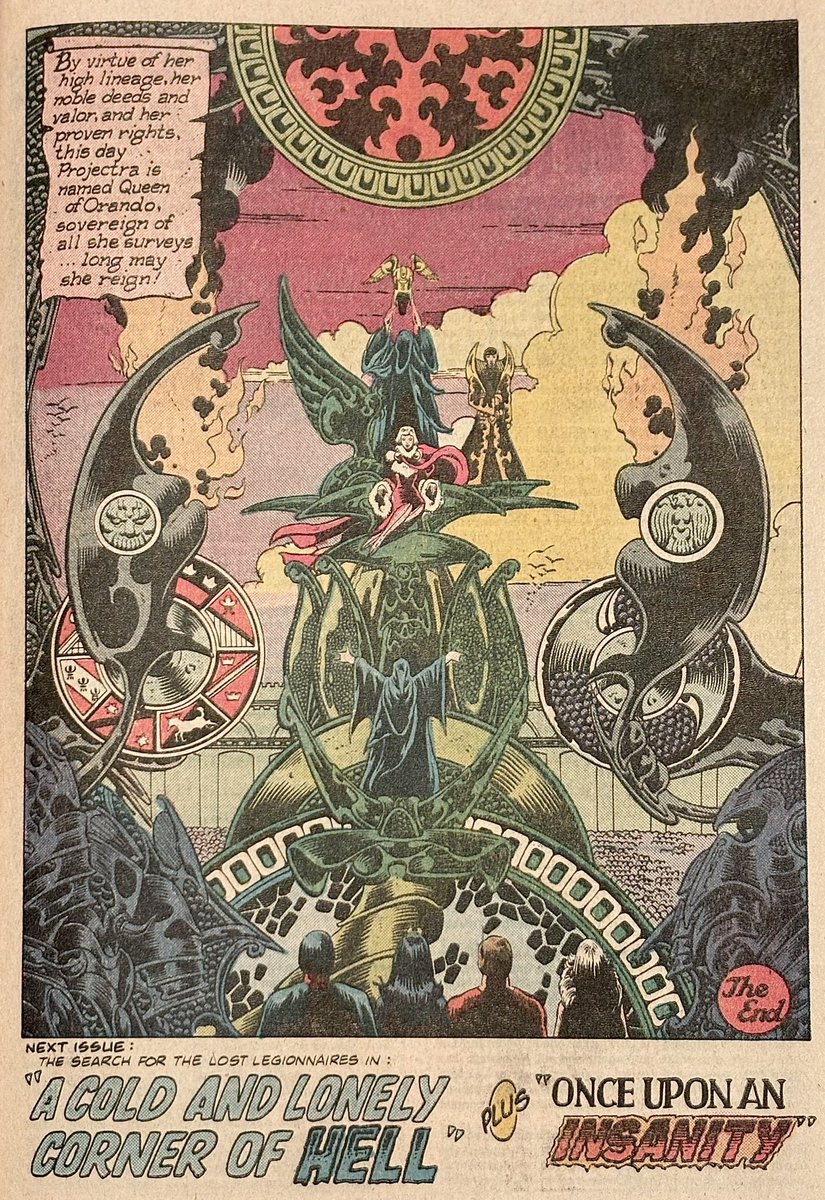 Bonus image from this issue (probability lends this might happen a lot more often now with Giffen on the book) is this extravagant final page splash of Jeckie being crowned Queen of Orando, with Karate Kid at her side as consort. #LongLiveTheLegion