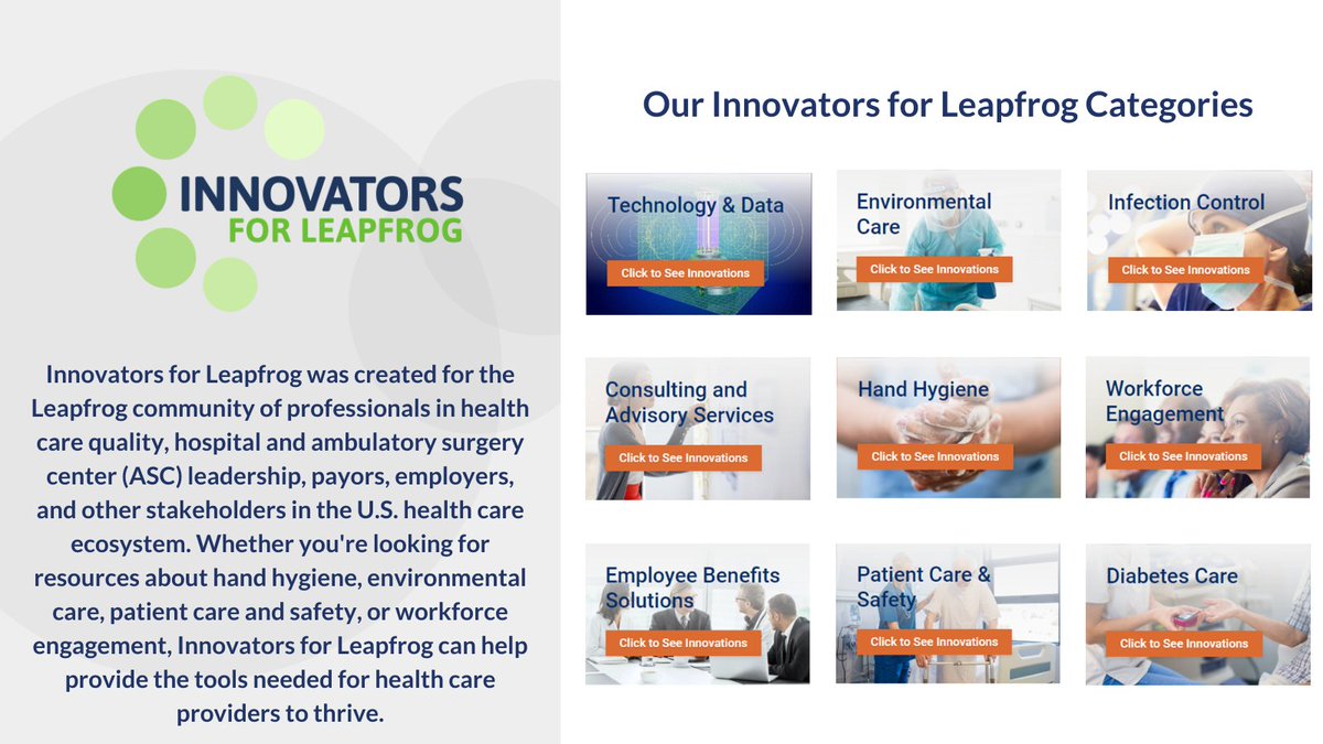 Innovators For Leapfrog was created for the Leapfrog community of professionals in health care quality, hospital and ambulatory surgery center (ASC) leadership, payors, employers, and other stakeholders in the U.S. health care ecosystem. For more info: ow.ly/oCkj50RhiF3