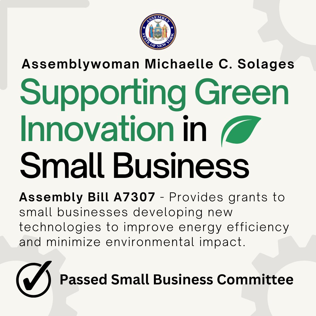 Legislative update: This week, my bill to provide early-stage funding for NY small businesses developing green technologies passed the small business committee. Let's give our homegrown small businesses the support they need to succeed in the industries of the future! 📈🔋