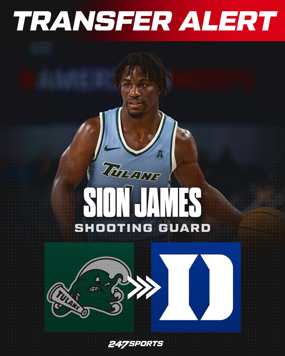 BREAKING: Sion James, a four-star transfer out of Tulane, has committed to Jon Scheyer and the Duke Blue Devils, he tells @247SportsPortal. “I chose Duke because it gives me a chance to impact winning and compete under the brightest lights in college basketball. || Story:…