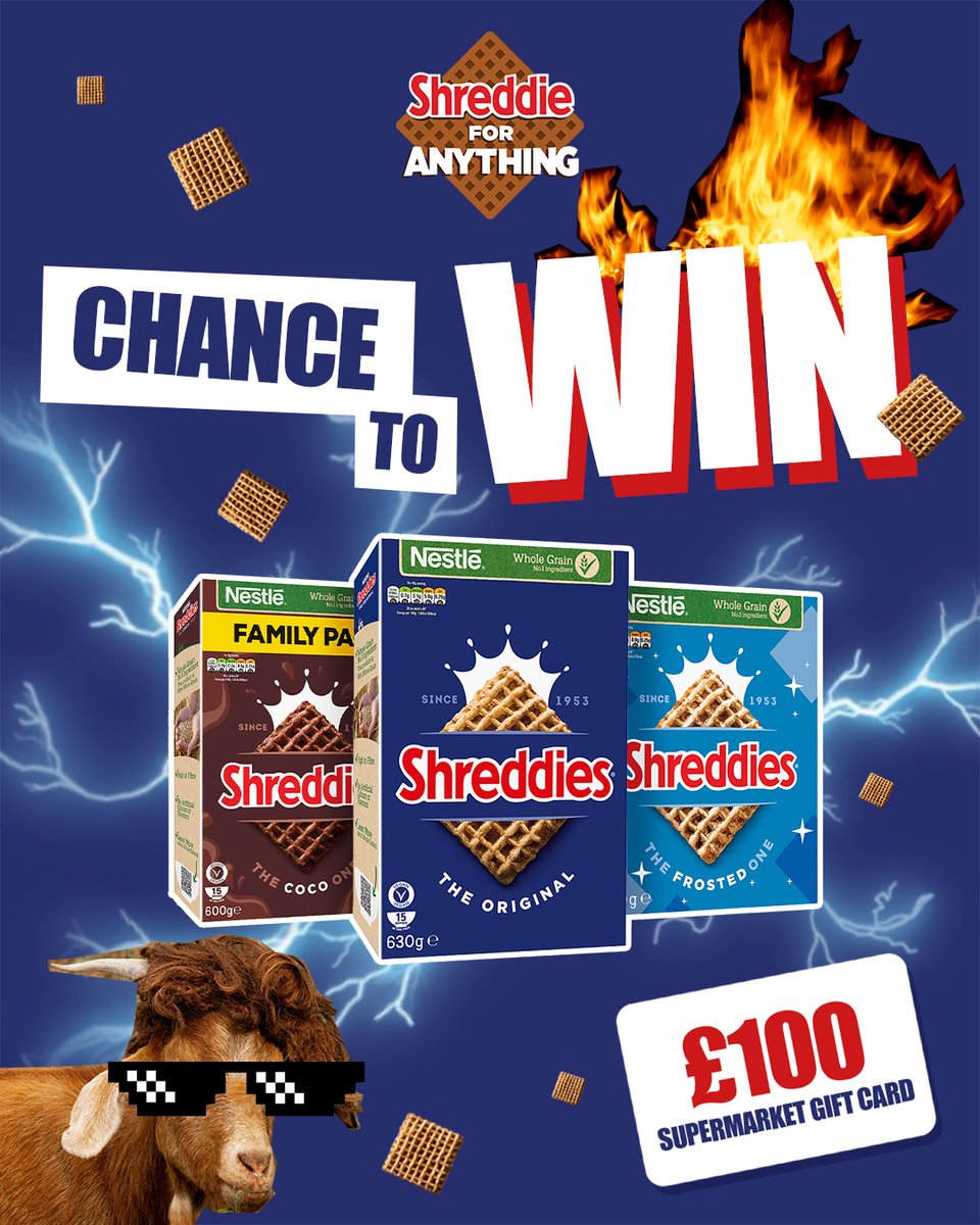 Rate Shreddies for a chance to #WIN a bundle of cereal and a £100 supermarket voucher! To enter: 💙 Re-tweet this post 💙 Leave a review for one of our products (👉 nes.tl/ipog8e) Ends 23:59 on 31.05.24 T&Cs: UK, CI, IoM & ROI, 18+ Full T&Cs: nes.tl/u19n8y