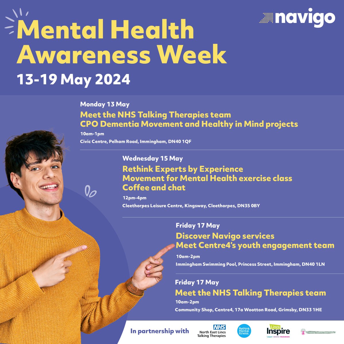 Next Week is Mental Health Awareness Week! This year's theme is 'moving for our mental health'. You can find us out in the community next week promoting our services alongside our partners. Come and join us and have a chat or get involved in activities! #MHAW