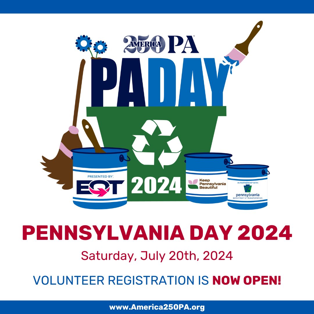 For our 2024 PA Day Initiative, we are #PAProud to again partner with @EQTCorp & the PA Dept. of Transportation (@PennDOTNews) in support of @ABeautifulPA to revitalize & beautify communities in our Commonwealth!

Registration is NOW OPEN! Sign-up: bit.ly/PADay24
