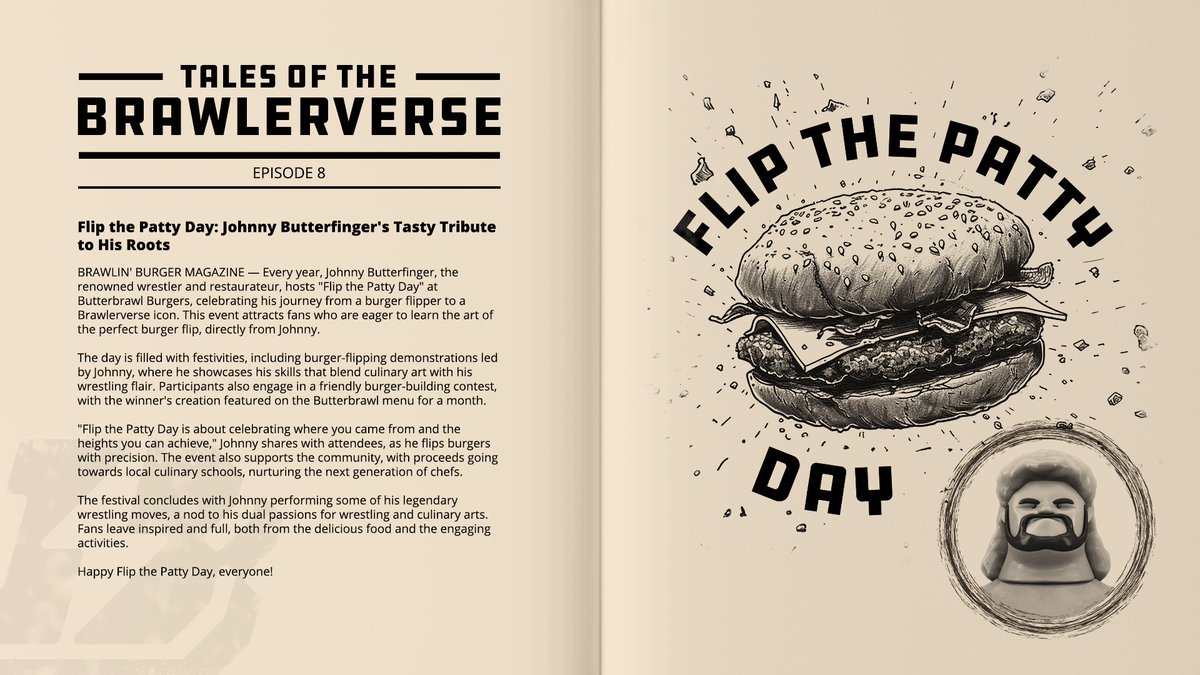 Flip the Patty Day! 🍔 Join @JohnnyB_Brawler as he celebrates his journey from burger flipper to wrestling star. Hungry for the full story? Check it out on Discord: go.tyranno.io/discord.