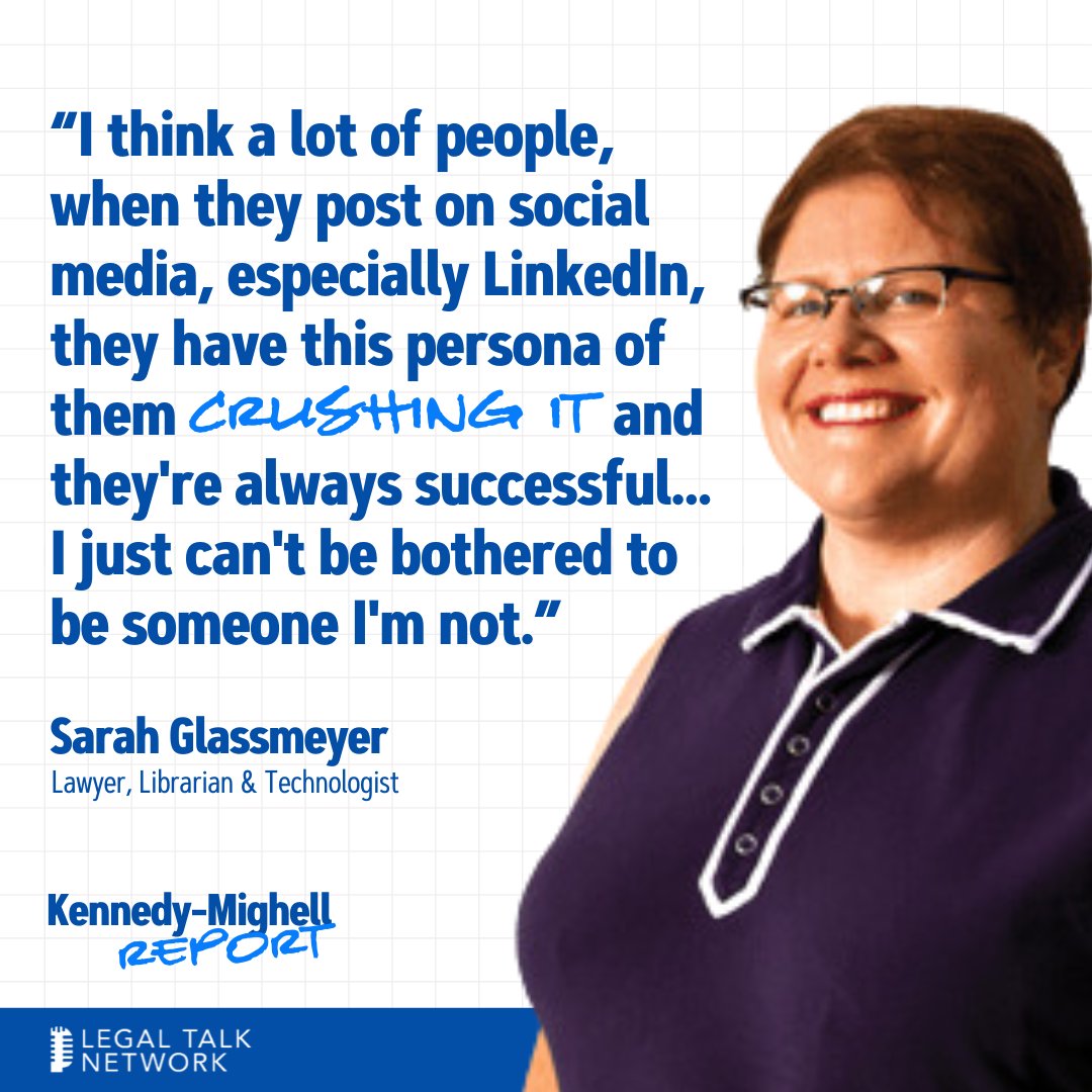 Legal Talk Network (@legaltalknet) on Twitter photo There's no need to pretend to be someone you're not just because some social media users portrays perfect lives! @SGlassmeyer, a @LTRC Top Woman in Legal Tech, shares her favorite tips for embracing new media with authenticity: listen.legaltalknetwork.com/sarah
<a href="/TomMighell/">Tom Mighell</a> @DennisKennedy There's no need to pretend to be someone you're not just because some social media users portrays perfect lives! @SGlassmeyer, a @LTRC Top Woman in Legal Tech, shares her favorite tips for embracing new media with authenticity: listen.legaltalknetwork.com/sarah
<a href="/TomMighell/">Tom Mighell</a> @DennisKennedy