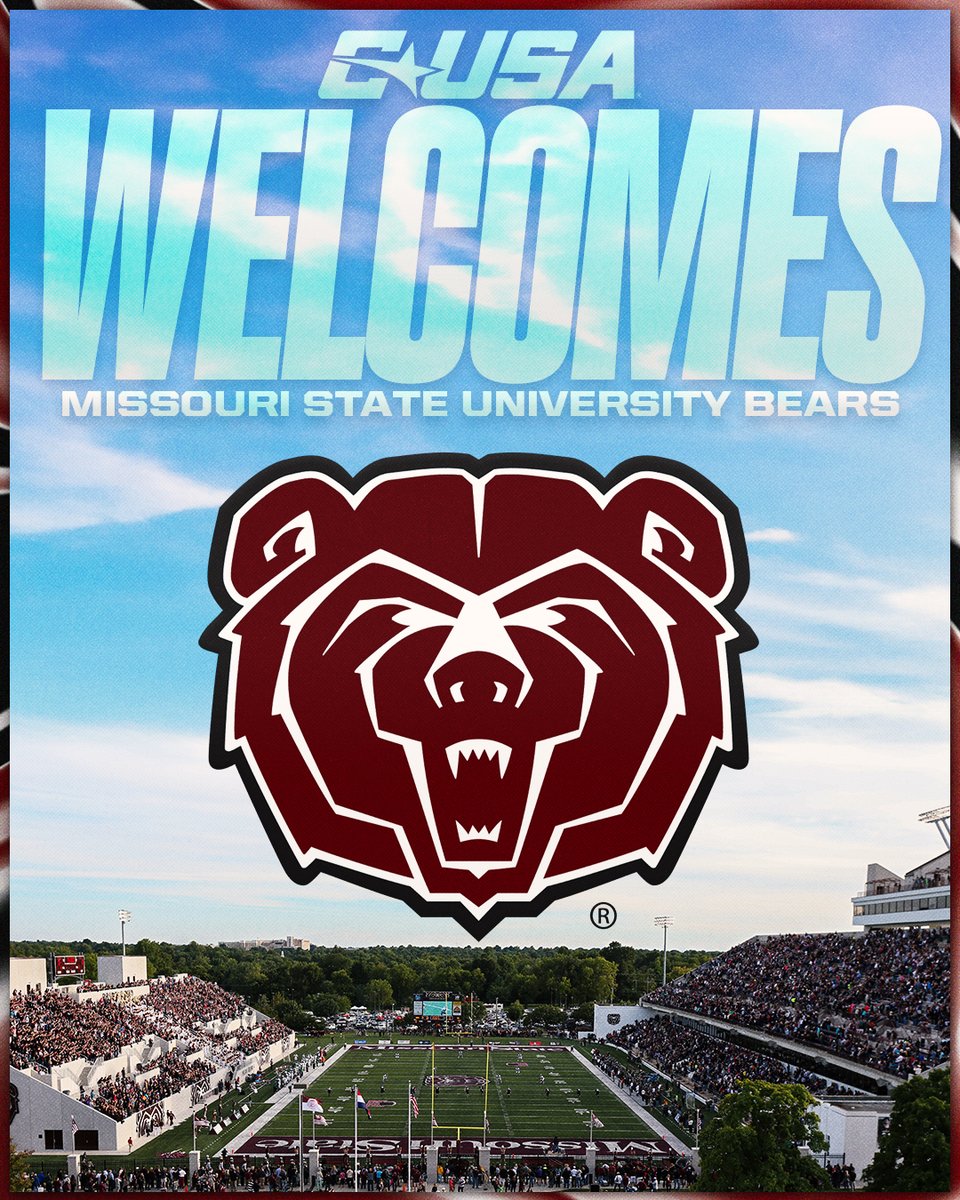 Conference USA (@conferenceusa) on Twitter photo Conference USA announces Missouri State University will join the league on July 1, 2025
CUSA π€ <a href="/MissouriStBears/">Missouri State Athletics</a>
#NoLimitsOnUs | bit.ly/3wBPoR9 Conference USA announces Missouri State University will join the league on July 1, 2025
CUSA π€ <a href="/MissouriStBears/">Missouri State Athletics</a>
#NoLimitsOnUs | bit.ly/3wBPoR9