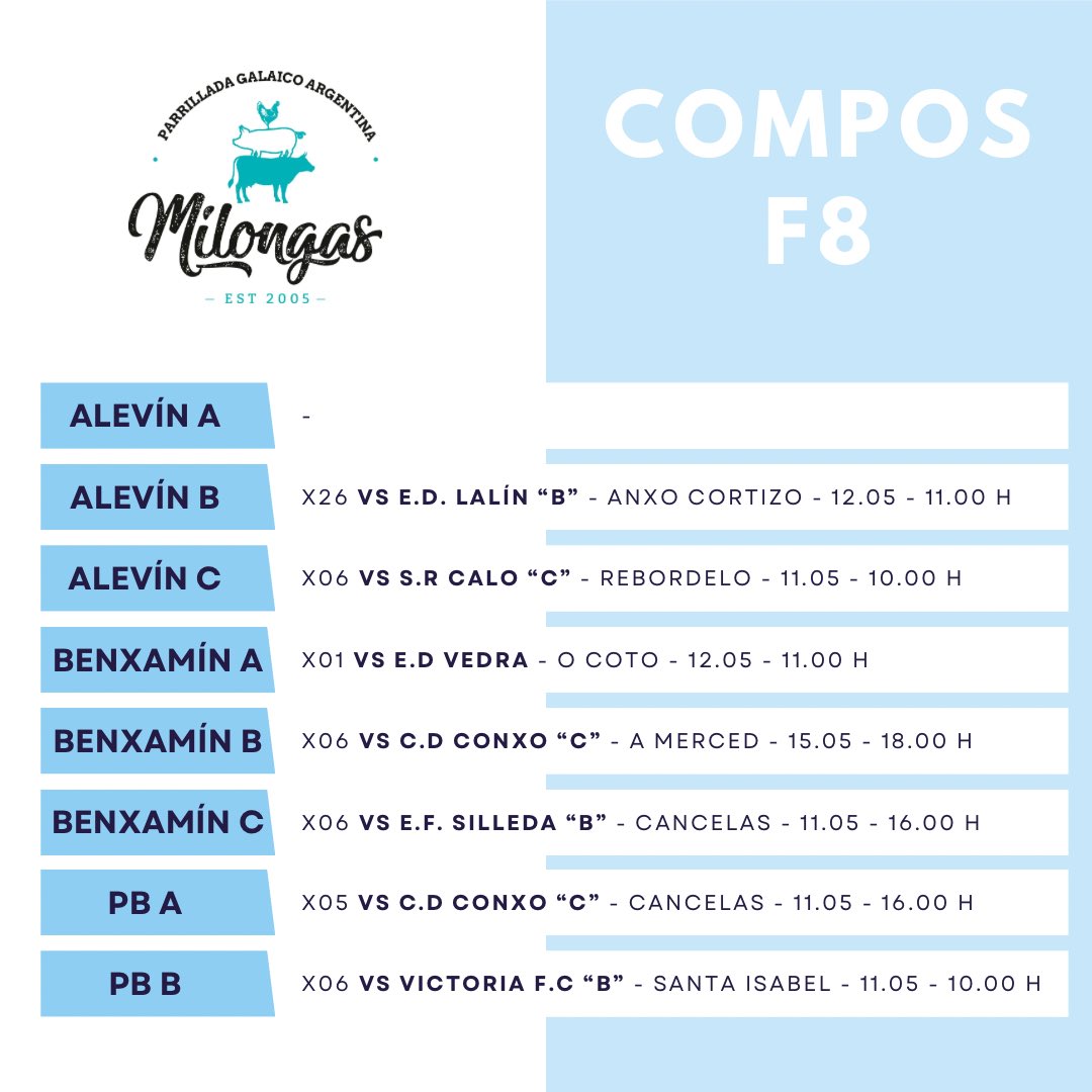 𝑯𝑶𝑹𝑨𝑹𝑰𝑶𝑺 𝑪𝑨𝑵𝑻𝑬𝑰𝑹𝑨 𝑷𝑰𝑪𝑯𝑬𝑳𝑬𝑰𝑹𝑨 🩵🤍 📆 Novos encontros para a base da @SD_Compostela 💪🏻Con nós @milongasparri ⚽️ Bos partidos! #CanteiraPicheleira