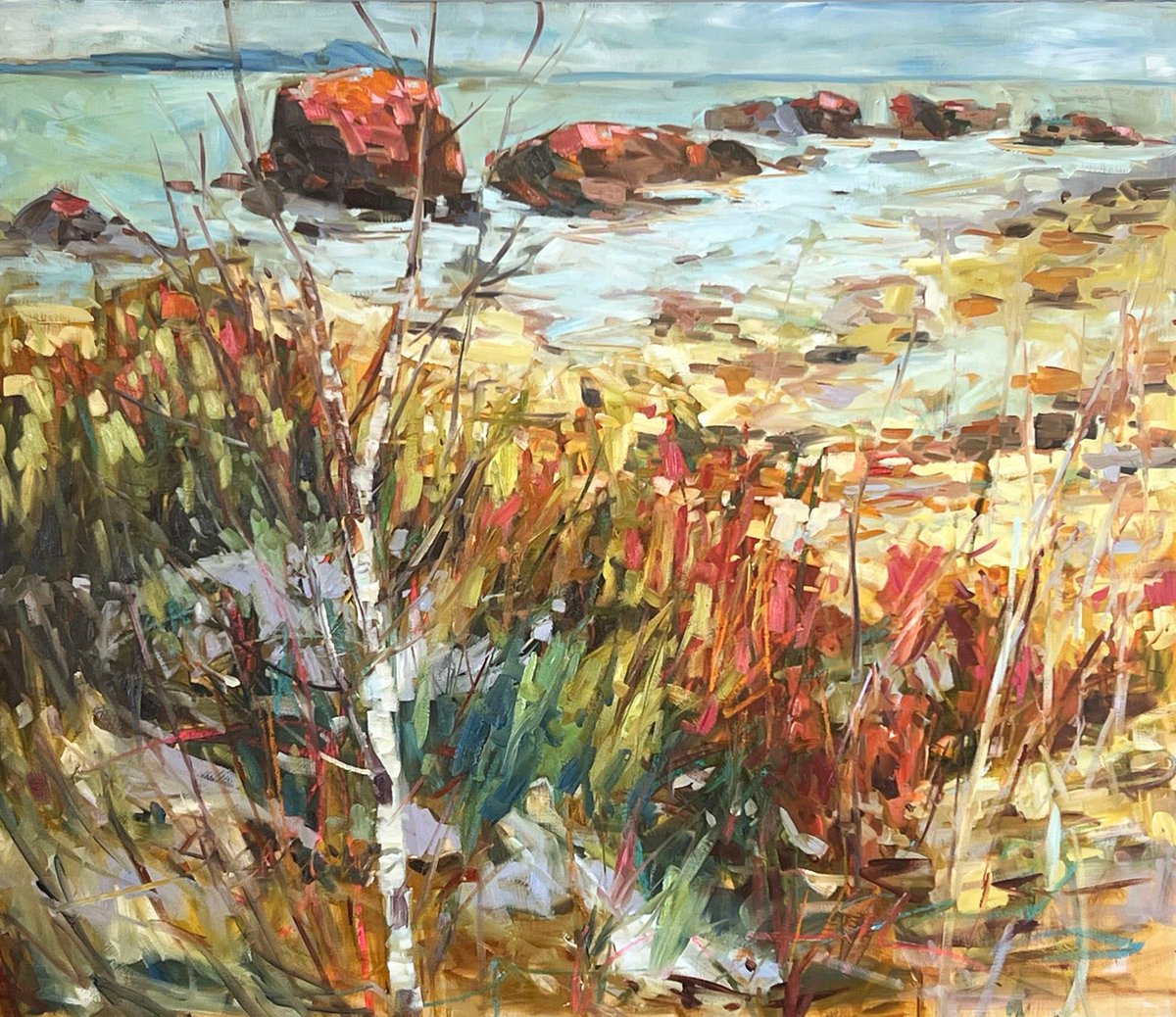Sheila Davis,     Stepping Stones,     oil on panel,    36' x 42'
.
.
.
#landscape #painting #art #fineart #collector #nature #artcollector #lake #forest #light #canadianartist #torontoartgallery #contemporary #landscapepainting #lake #shore