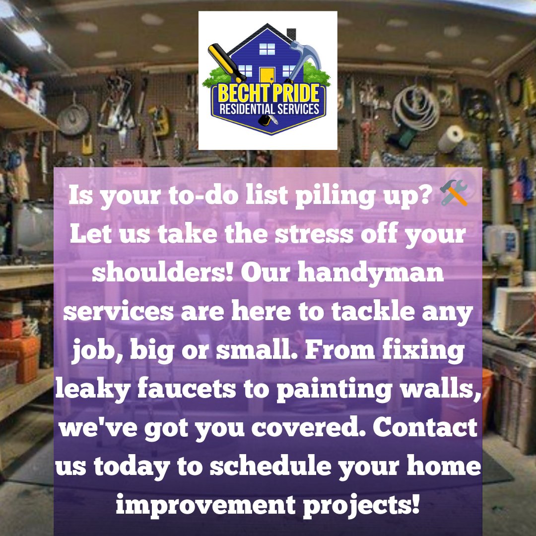 Need help with home repairs or remodeling? Give us a call at 317-783-2390! Becht Pride Handyman is here to make your home projects a breeze.

 #bechtpride #handyman'