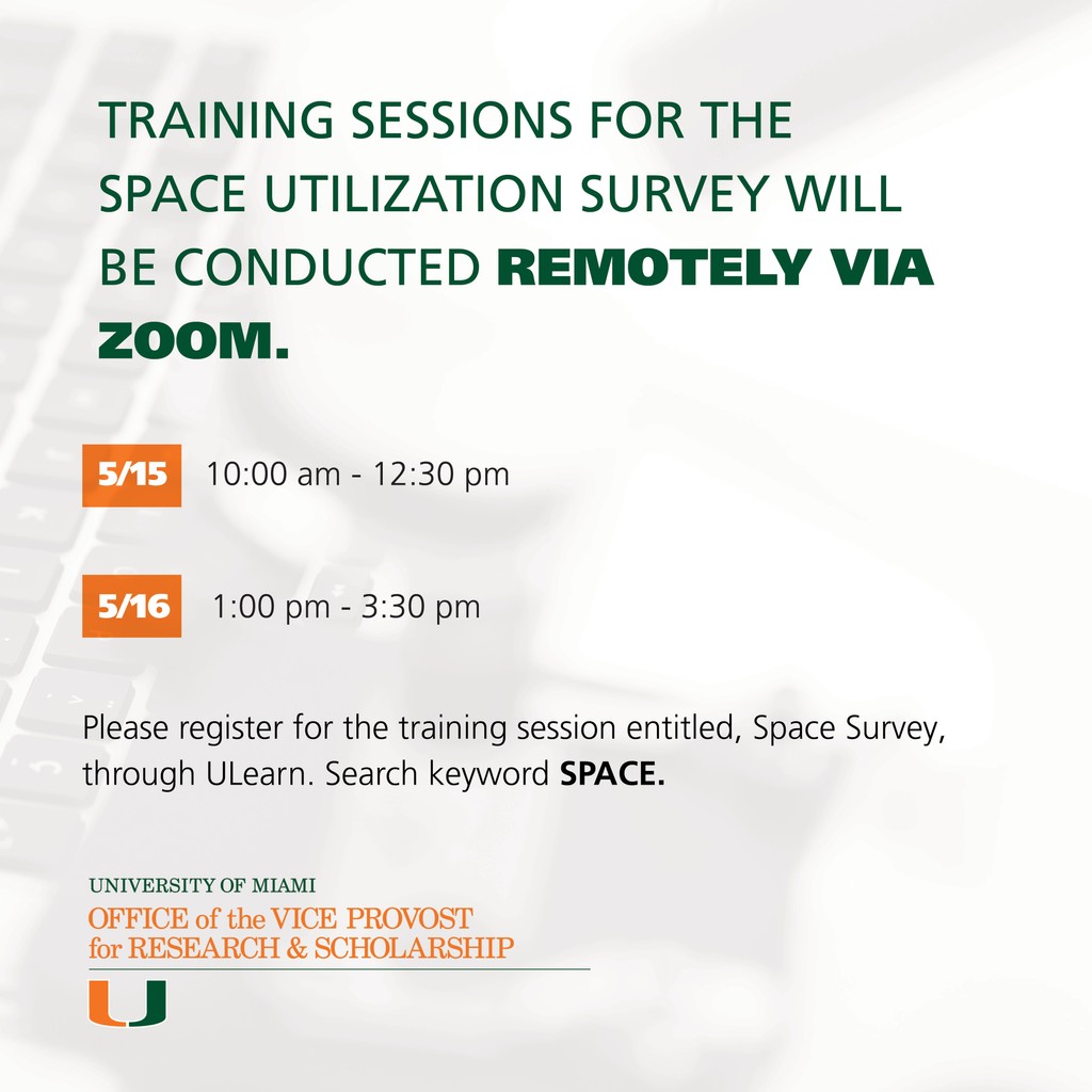 The space utilization survey is the process of assigning institutional space into the Office of Management and Budget Uniform Guidance functional categories. Sign up for a training session via ULearn. See slide for details.