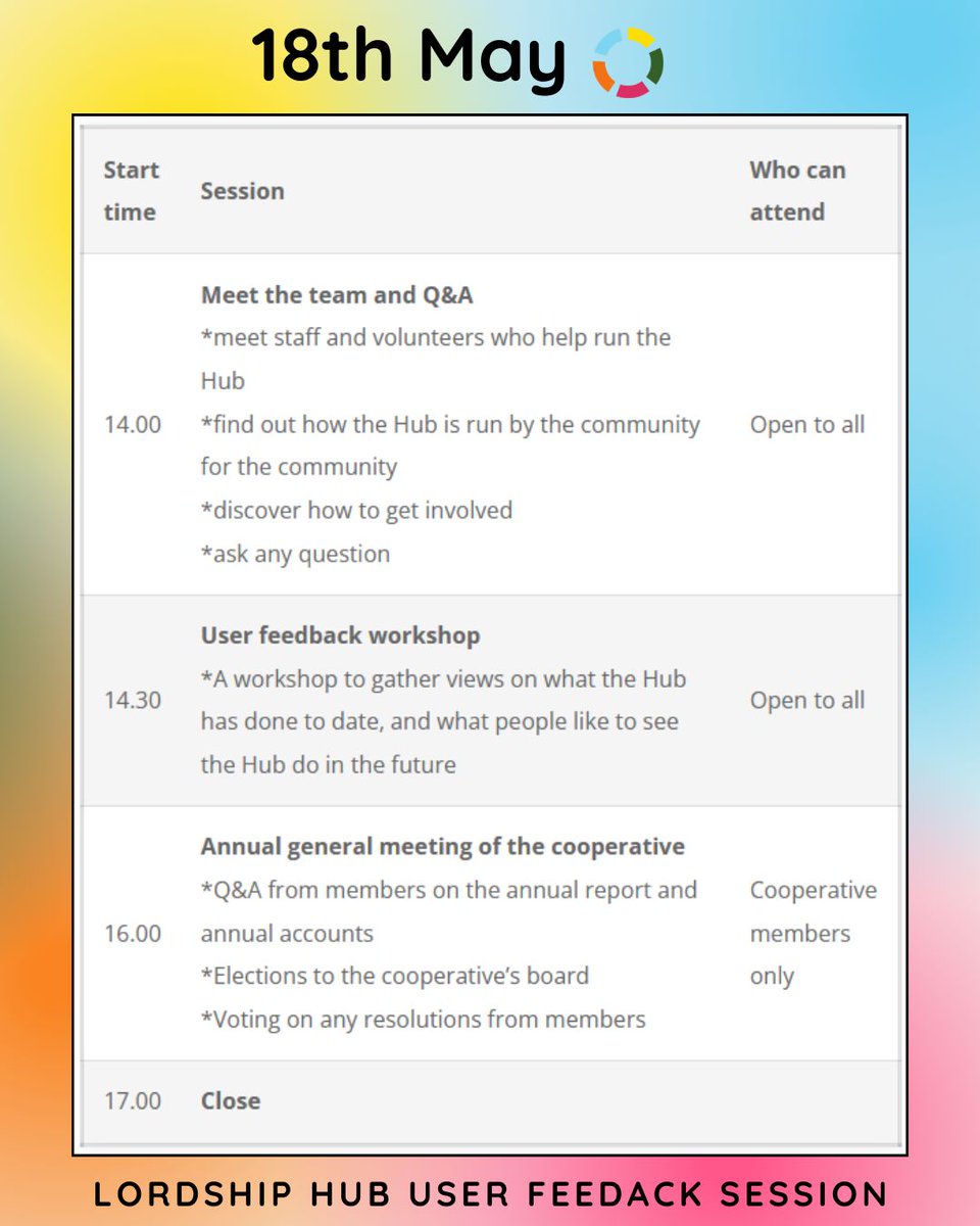 On May the 18th we're hosting a user feedback 'have your say' event 🥳

This is a great opportunity for the community to give their opinions on the future and direction of the hub!

From 2-5pm ☺️
