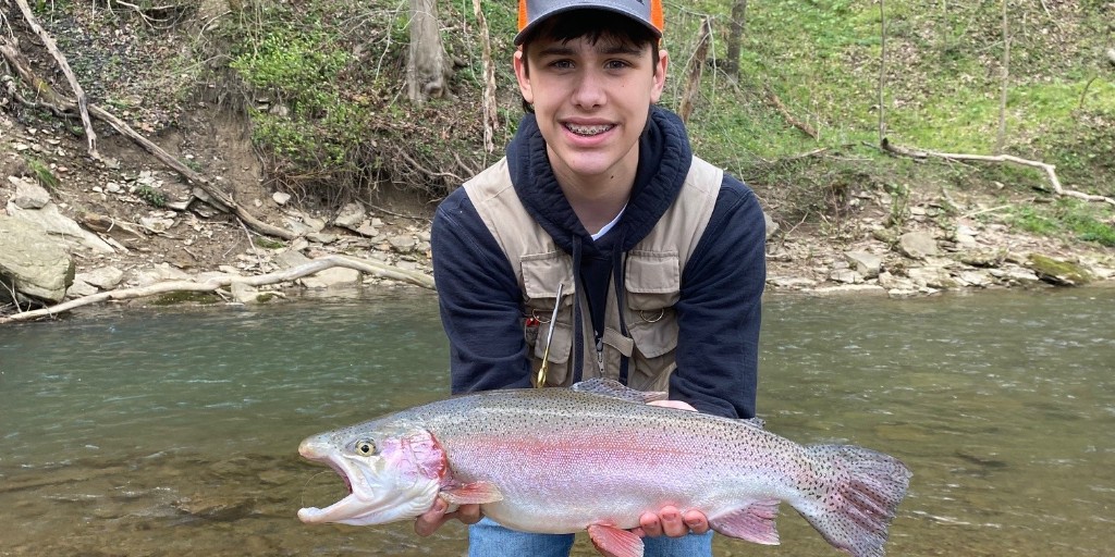 Jake Paulovich, 15, caught this Rainbow Trout with a live minnow in Allegheny County at Bull Creek. It weighed 5lbs, 2oz and was 23-in long.🎣 #FishFriday #RainbowTrout #FishPA #Fishing #Angler