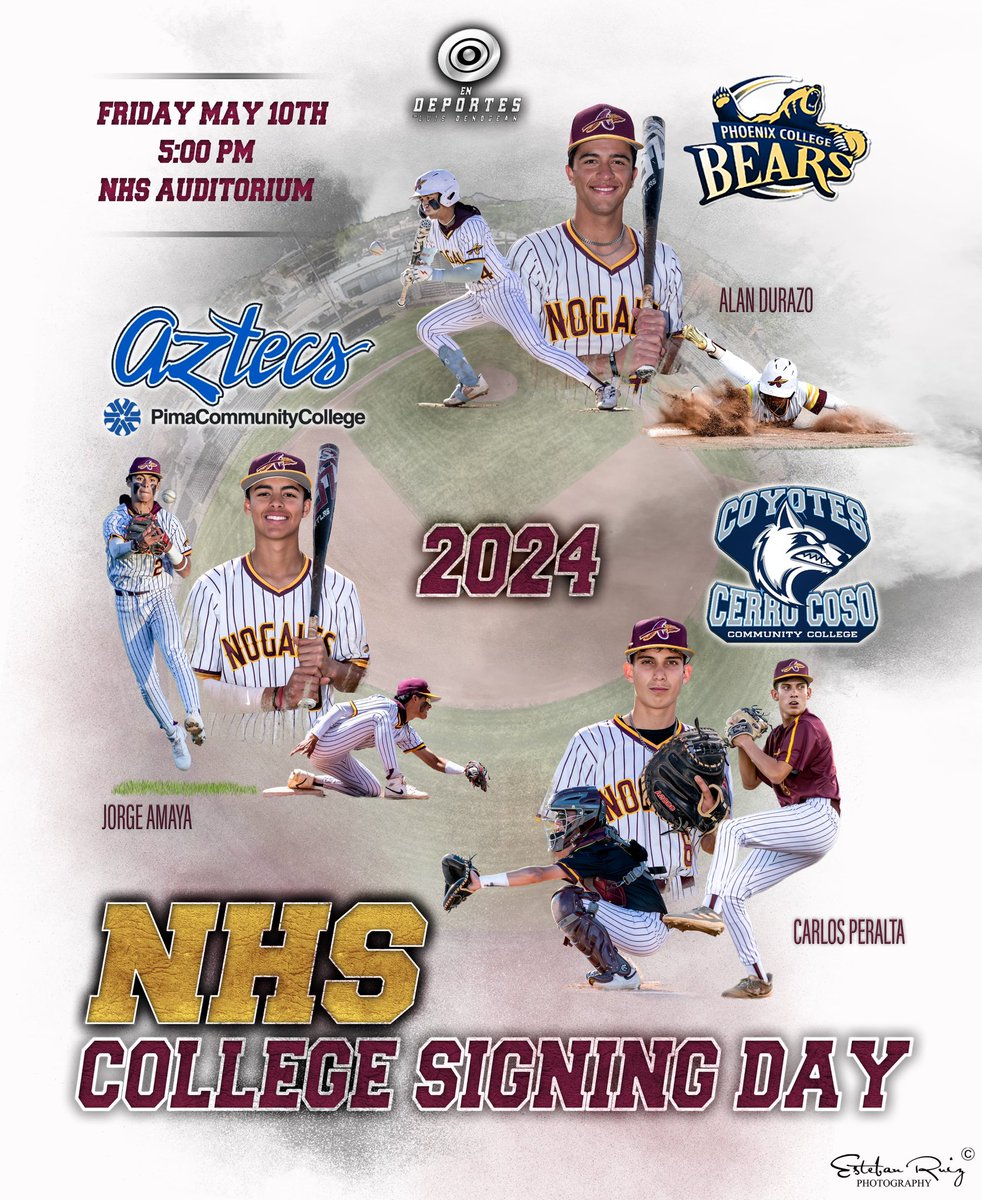 𝗦𝗶𝗴𝗶𝗻𝗶𝗻𝗴 𝗗𝗮𝘆‼️
⚾️NHS 
🗓️Tonight,May 10th
⏰5:00PM    
📍Nogales,H.S
Don't miss the opportunity to celebrate these student-athletes signing day
Congratulations to all‼️
<a href="/AlanDurazo8/">alan_durazo44</a> <a href="/CarlosPeralta_4/">Carlos Peralta</a> <a href="/Jorge_Amaya_2/">Jorge Amaya</a> <a href="/ApacheBaseball1/">Tribe Baseball</a> 
📷EstebanRuizPhotography
🎥En Deportes