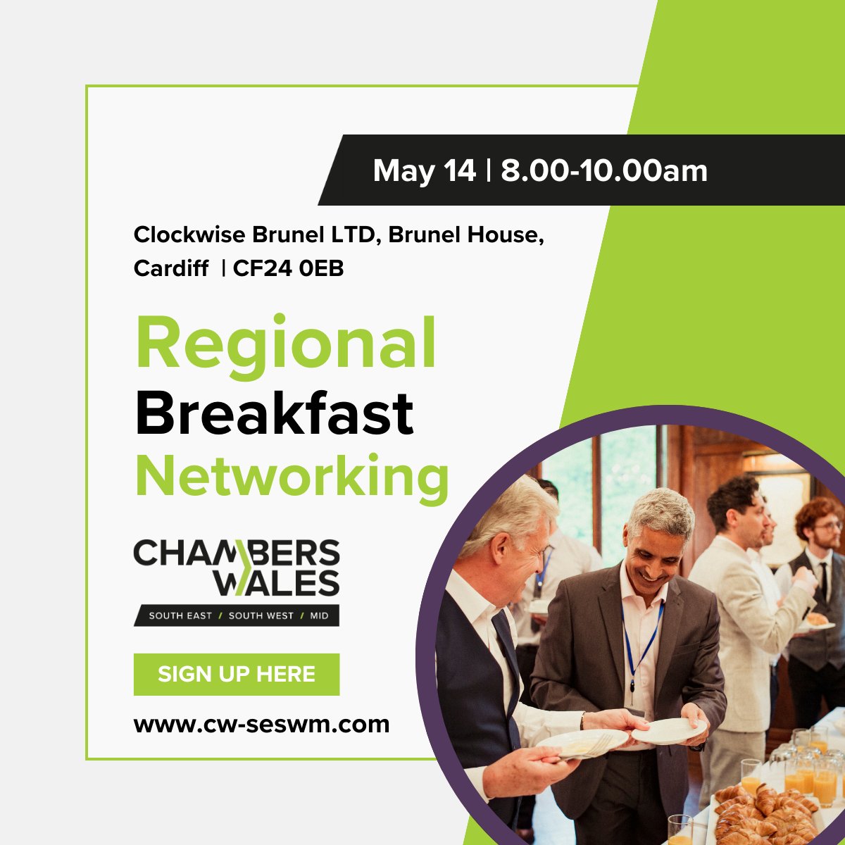 Our monthly breakfast networking event is back on 14 May! Sign up for a unique opportunity to meet likeminded Welsh businesses: cw-seswm.com/events/