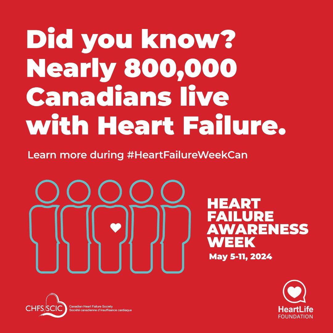 Nearly 800,000 Canadians live with #HeartFailure, underlining the need for awareness and better outcomes. #HeartLife, Canada's 1st patient-led heart failure organization, advocates for change. Join us for #HeartFailureWeekCan, visit heartfailure.ca for resources.