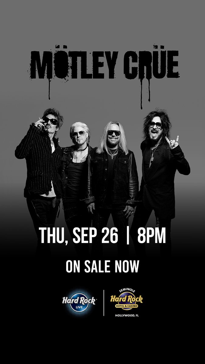 Tickets to Mötley Crüe at the @HardRockHolly Sept 26th are on sale now! 🔥 Get your tix here : ticketmaster.com/event/0D0060A1…