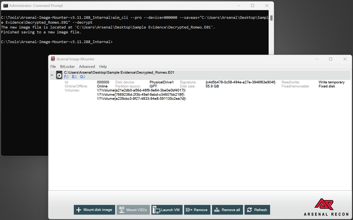ArsenalRecon's tweet photo. Arsenal Image Mounter v3.11.290 released today! New Recon Reports feature, more CLI switches to support automation requests, AIM Virtual Machine tools now displays both passwords &amp; PINs recovered from the same accounts, &amp; more. See the change log at https://t.co/WHHsqnJ0Iq. #DFIR https://t.co/WI9rPqJubX