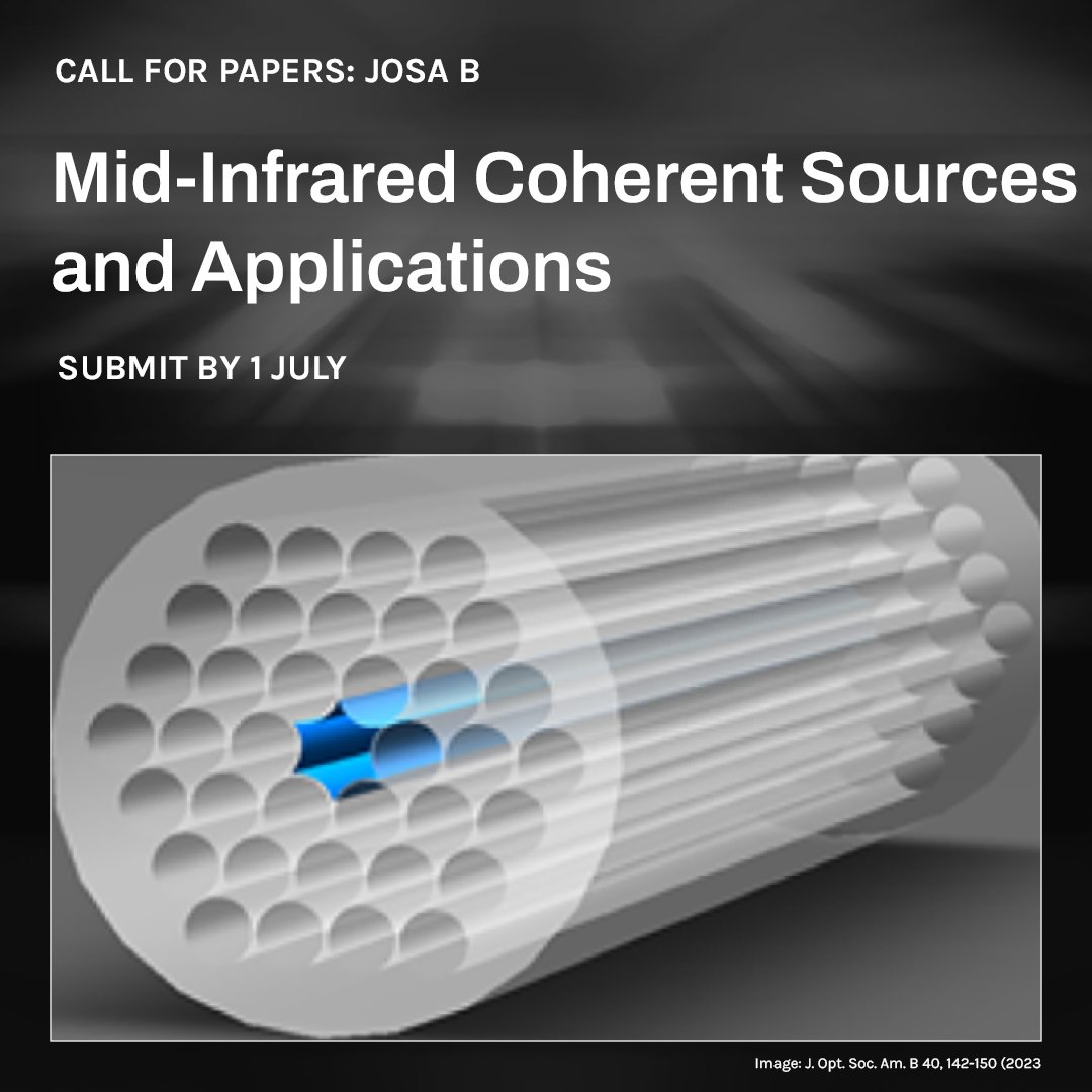 Now open for submissions! The Mid-Infrared Coherent Sources and Applications Feature Issue in #OPG_JOSA_B will focus on recent advances in mid-IR to THz science and technology. ow.ly/yhGO50RxuWC