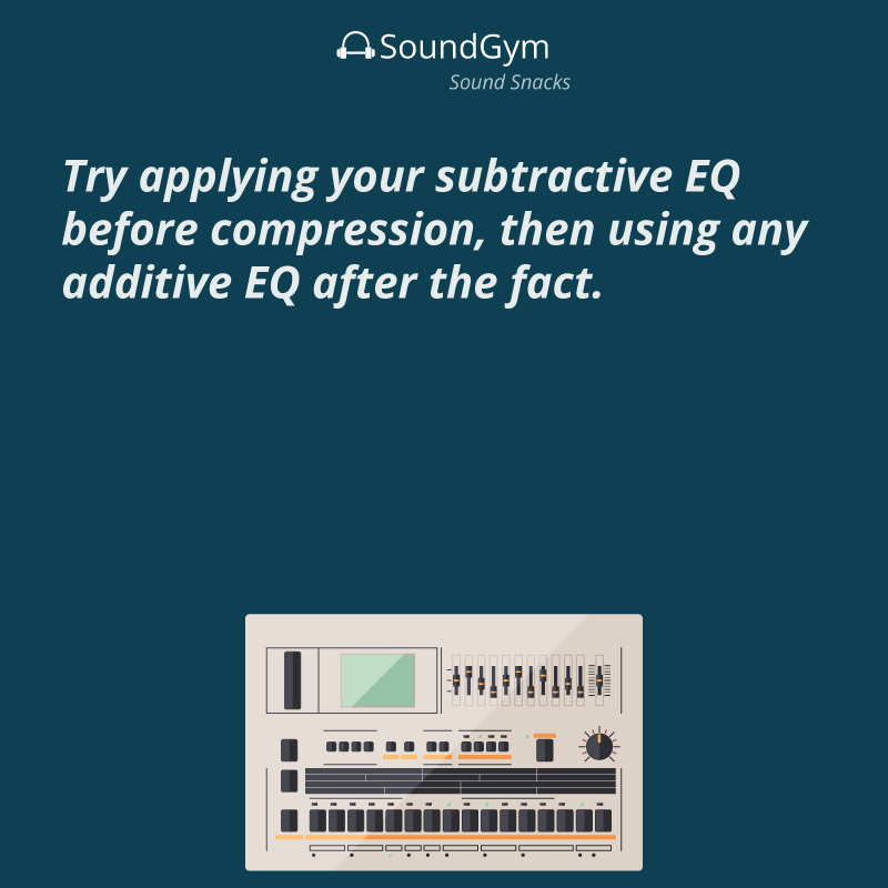 Try applying your subtractive EQ before compression, then using any additive EQ after the fact.

#ProductionLife #SoundEngineer #MusicMaker #MusicProducerLife #MixingEngineer #AudioEngineering #StudioRecording #SoundGym