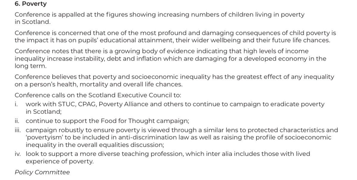 #NASUWTScot24 confirming support for @STUCwomen #FoodforThought campaign. A nourished child is better equipped to learn.

'Poverty is the worst form of violence'