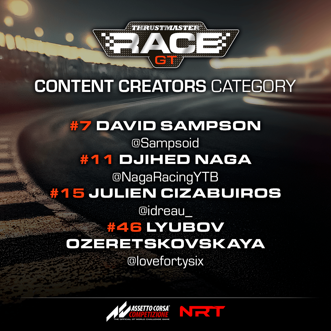 TMThrustmaster's tweet photo. Pro drivers &amp; content creators will meet and compete during the first edition of the Thrustmaster GT Race! 🔥
Check out the participants and be sure to be there on May 14 to cheer on your favorite! 

👉https://t.co/nubHtrmwZ8 https://t.co/cb7lhvmMa6